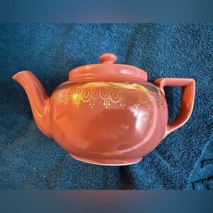 Hall Pottery Pink/Mauve and Gold Teapot